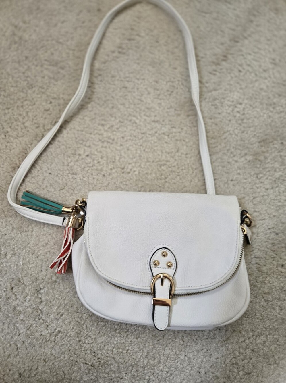 White Women's Crossbody Bag with Gold Hardware